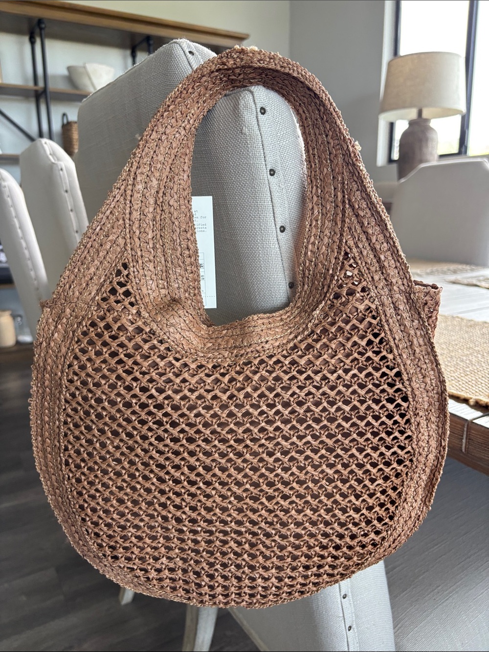 a new day tan braided mesh tote with brown buckle - Picture 2 of 8